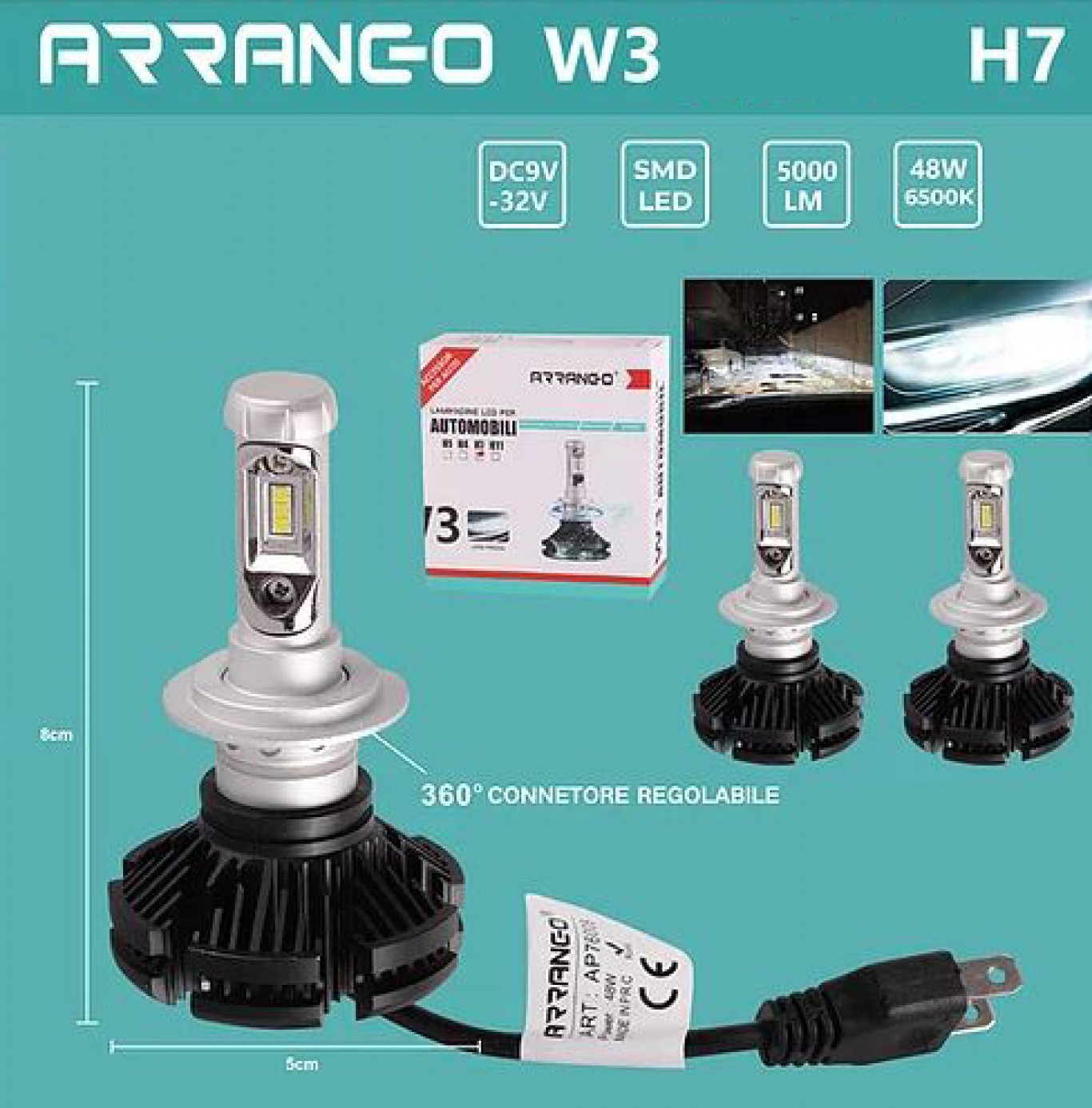 2x ARRANGO Λαμπτήρες LED SMD Φώτα Πορείας H7 48W 6500K W3 5000Lm